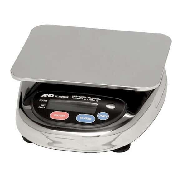 A&D Weighing HL-3000LWPNF Portion Control Washdown Scale, 3000g x 1g (NTEP) Large Weigh Pan