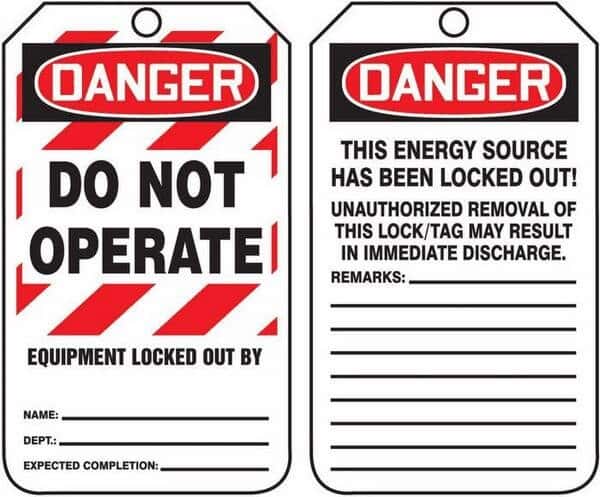 Accuform MLT409CTP Lockout/Tagout Tag, Danger-Do Not Operate, Block, 5.8x3.1