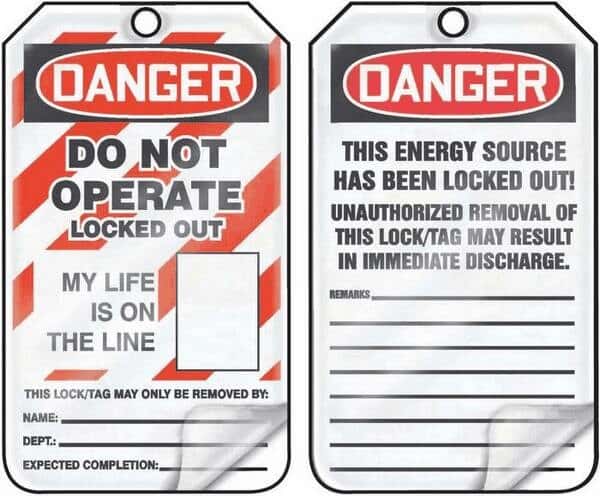 Accuform MLT611LCP Lockout/Tagout Tag, Danger-Do Not Operate/Life on Line, 5.8