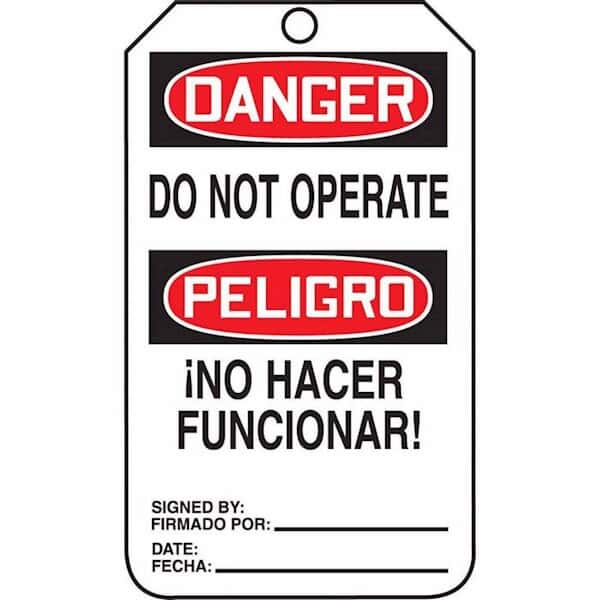 Accuform MSPT504PTP Tag, Danger Do Not Operate (bilingual Spanish), 5 7/8