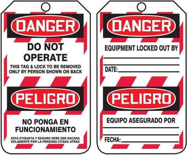 Accuform TSP101CTP Lockout/Tagout Tag, Danger-Do Not Operate, Bilingual ...