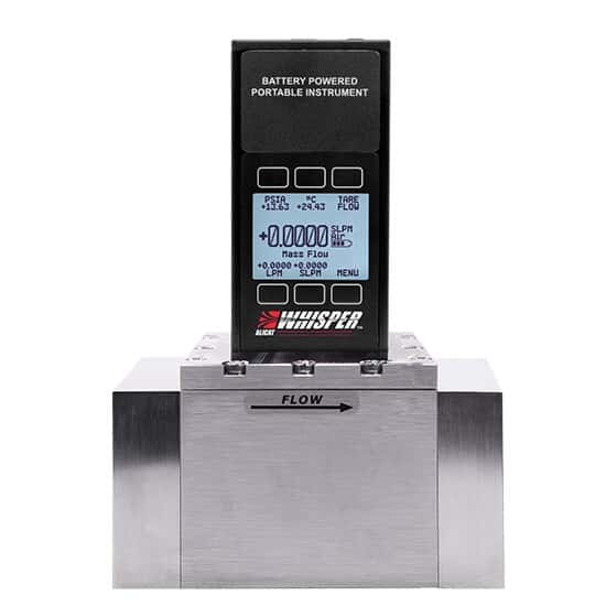 Alicat Whisper™ Low-Pressure Drop Mass Flowmeter, 0 - 250 SLPM, Display, Battery