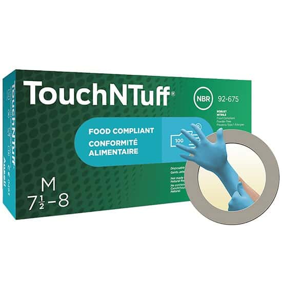 Ansell TouchNTuff® 92-675 Nitrile Gloves with Textured Fingertips, Size L (8.5-9); Case of 1000 (10 boxes of 100 gloves)