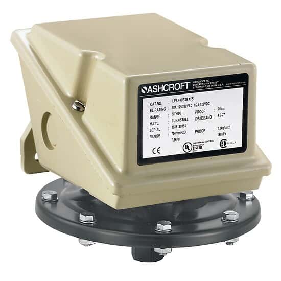 Ashcroft Pressure Switch, 60" WC, 1/4" NPT(F); Single Set Point