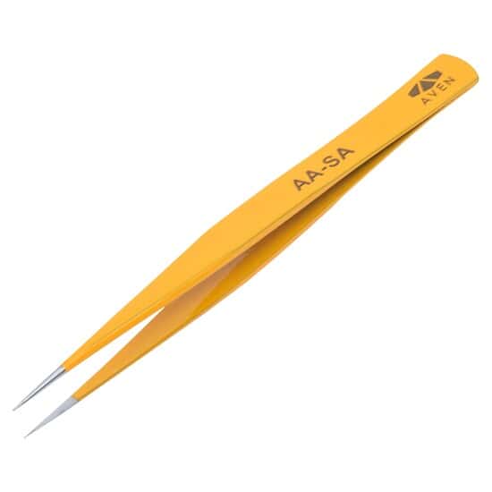 Aven Tools Color Coded Tweezer, Straight Fine Tips, AA, Yellow, 5.24