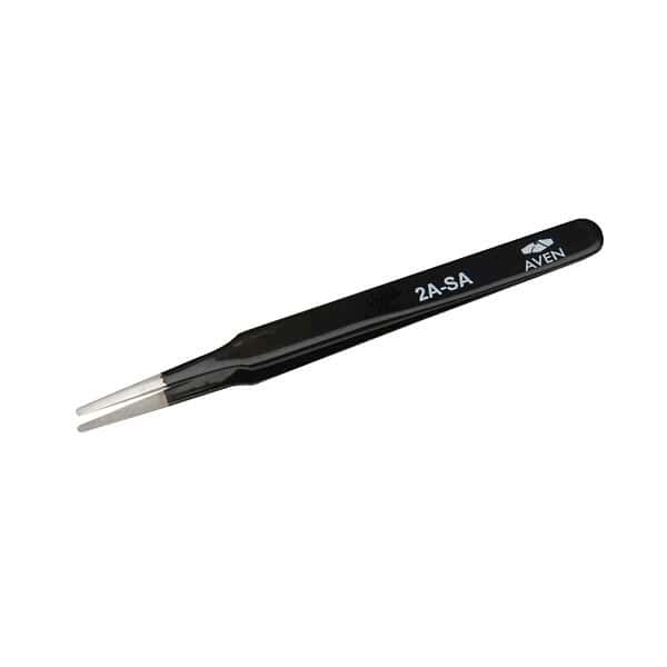 Aven Tools Color Coded Tweezer, Straight Flat Tips, 2A, Black, 5.75