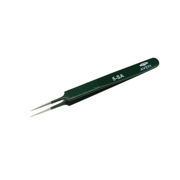 Aven Tools Color Coded Tweezer, Extra-Fine Pointed Tips, 5, Green, 4.25