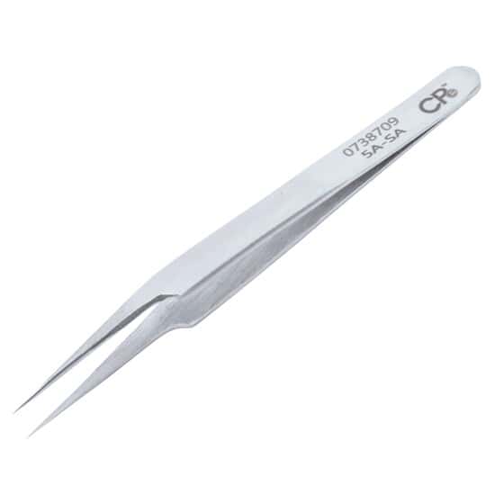 Aven Tools Precision Stainless Steel Tweezers, Oblique Fine Point Tips, 5A-SA, 115mm