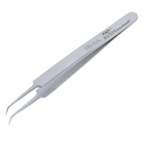Aven Tools Tweezers, Stainless Steel, Angled, Ultra Fine Tips, 4-1/4
