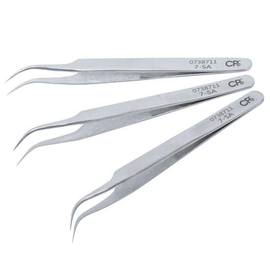 Aven Tools Precision Stainless Steel Tweezers, Fine Curved  Tips, 7-SA, 115 mm
