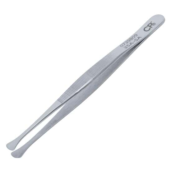 Aven Tools Precision Stainless Steel Tweezers, Wafer Handling, Serrated Grip, Straight Broad Tip, 35A-SA, 120mm