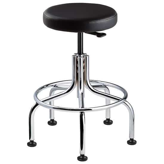 Bevco 3610C2-V-BLK Versa ISO 5 Class Tall Height Cleanroom Stool, Black Vinyl, Chrome Tubular Steel Base