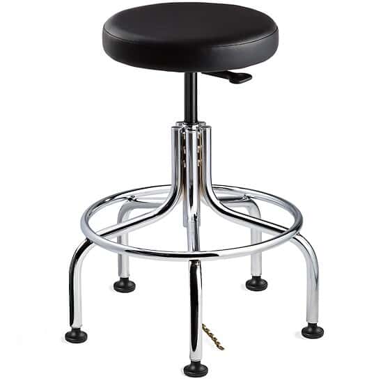 Bevco 3610E2-V-BLK Versa ESD/ISO 5 Class Tall Height Cleanroom Stool, Black Vinyl, Chrome Tubular Steel Base