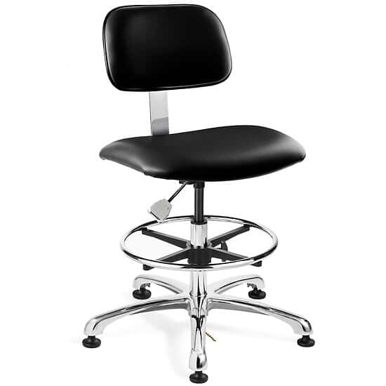 Bevco 4550E3-BLK Westmound Tall Height ESD/ISO 6 Cleanroom Black Vinyl Chair; AL Base w/Adj. Footring