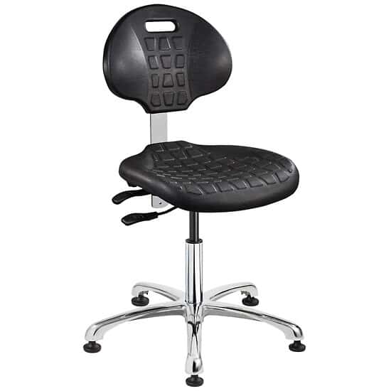 Bevco 7051C1-BLK Desk Height Polyurethane Cleanroom Chair, Black, Polished Aluminum Base, Articulating Seat & Back Tilt 
