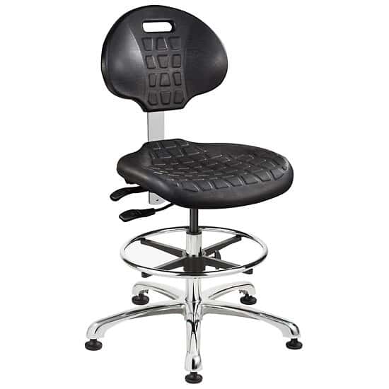 Bevco 7351 BLK Mid Height Polyurethane Chair, Black, Polished Aluminum Base, Articulating Seat & Back Tilt