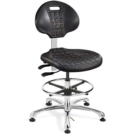 Bevco 7551C1-BLK Tall Height Polyurethane Cleanroom Chair, Black, Polished Aluminum Base, Articulating Seat & Back Tilt