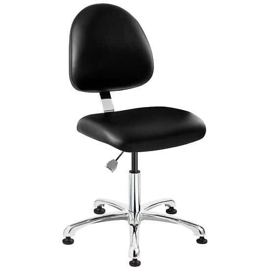 Bevco 9050ME1-BLK Desk Height ESD/ISO 4 Cleanroom Black Vinyl Chair; Medium Back; AL Base