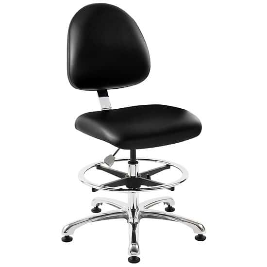 Bevco 9550ME4-BLK Tall Height ESD/ISO 7 Cleanroom Black Vinyl Chair; Medium Back; AL Base w/Adj. Footring