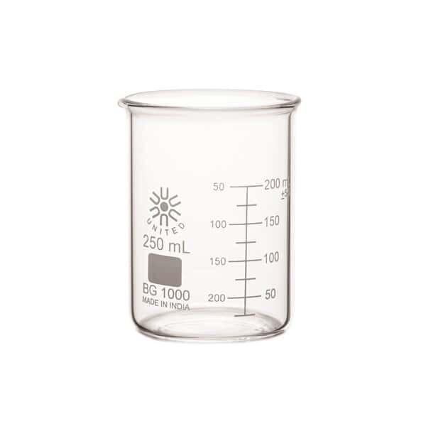 Borosil BG1000-250 United Scientific Beaker, glass, low form, 250 mL, 12/pk
