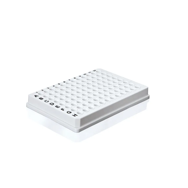 BrandTech BIO-CERT® PCR Plate, 96-Well, White, Full Skirt, Low-Profile, Non-Elevated Well Rim, 0.15 mL; 50/Pk
