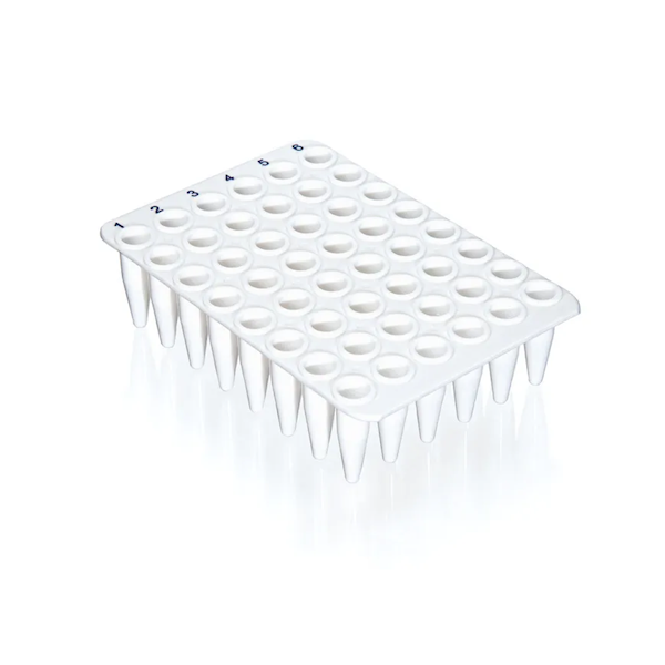 BrandTech BIO-CERT® PCR Plate, 48-Well, White, No Skirt, Standard Profile, Elevated Well Rim, 0.2 mL; 20/Pk