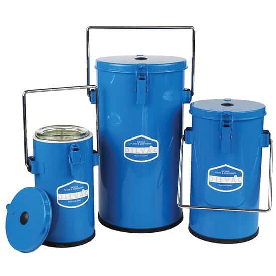 Blue Enameled Steel and Glass Dewar Flask with Handle, Lid, and Lid