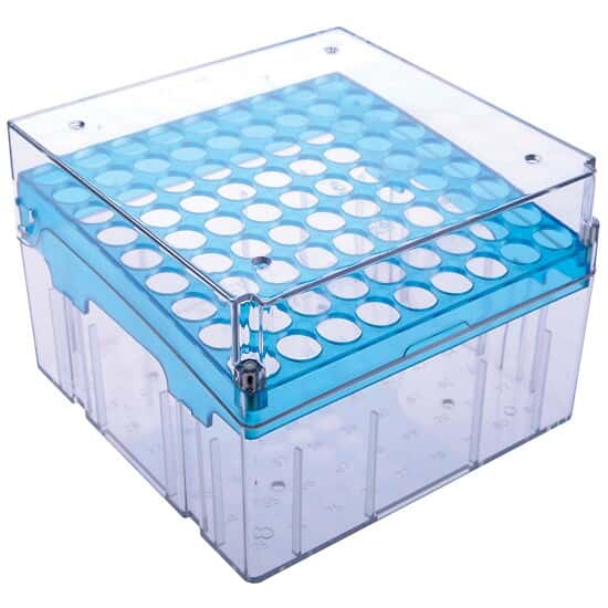 Cole-Parmer Magne-Box™ Magnetic Polycarbonate Cryo-Boxes, Tall 81-Place, Blue, 5 1/4 x 5 1/4 x 3 3/4