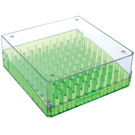 Cole-Parmer Magne-Box™ Magnetic Polycarbonate Cryo-Boxes, 100-Place, Green, 5 1/4 x 5 1/4 x 2 1/16