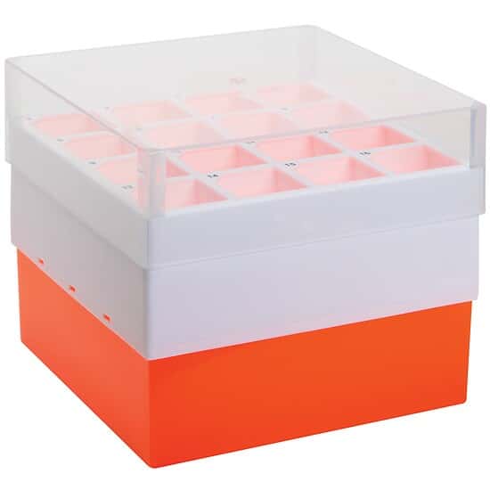 Cole-Parmer Polypropylene Freezer Box, 16 x 50 mL, Orange; 2/Pk