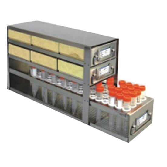 Cole-Parmer Upright Freezer Drawer Rack, 2 Drawers for 6 Boxes & 1 for (30) 50 mL Tubes