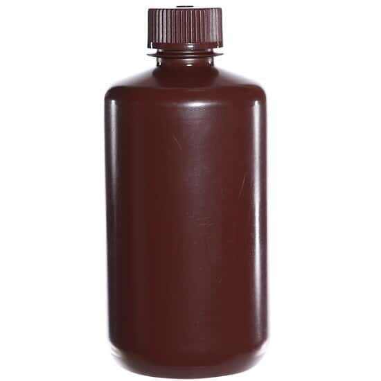 Cole-Parmer Amber Narrow-Mouth Plastic Bottle, HDPE, 250mL (8oz); 12/PK