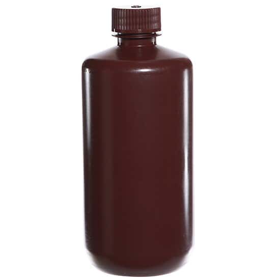 Cole-Parmer Amber Narrow-Mouth Plastic Bottle, HDPE, 500mL (16oz); 12/PK