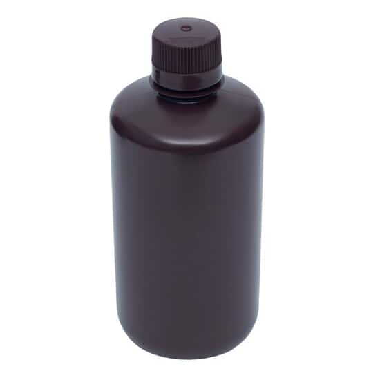 Cole-Parmer Amber Narrow-Mouth Plastic Bottle, HDPE, 1000mL (32oz); 6/PK
