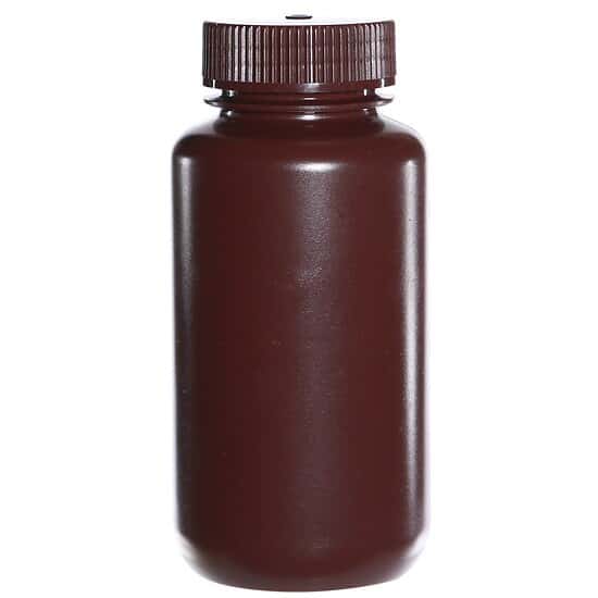 Cole-Parmer Amber Wide-Mouth Plastic Bottle, HDPE, 250mL (8oz); 12/PK