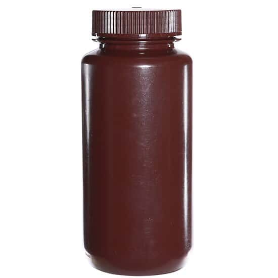 Cole-Parmer Amber Wide-Mouth Plastic Bottle, HDPE, 500mL (16oz); 12/PK