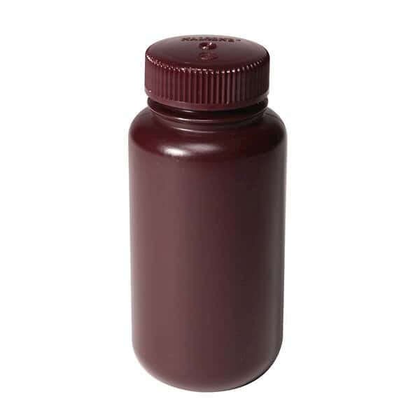 Cole-Parmer Economy Amber Wide-Mouth Plastic Bottle, HDPE, 500mL (16oz); 48/PK