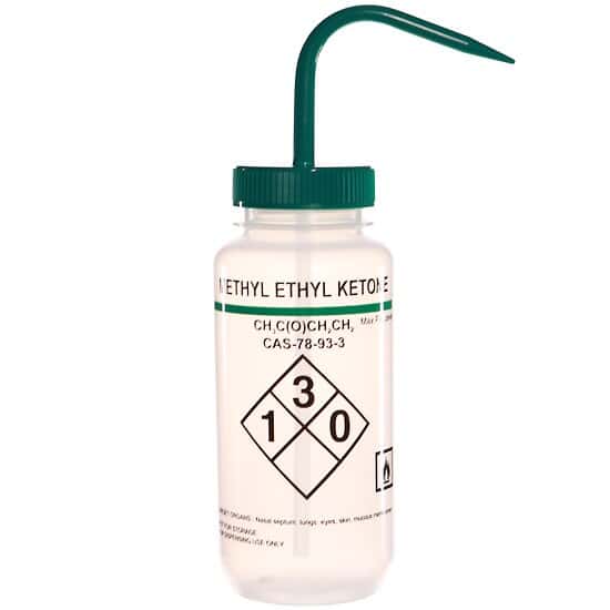 Cole-Parmer Safety Wash Bottle, LDPE, Methyl Ethyl Ketone, 500mL (16oz); 6/PK