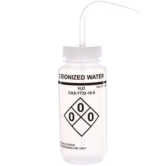 Cole-Parmer Safety Wash Bottle, LDPE, Deionized Water, 500mL (16oz); 6/PK