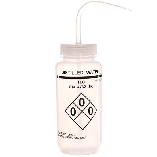 Cole-Parmer Safety Wash Bottle, LDPE, Distilled Water, 500mL (16oz); 6/PK