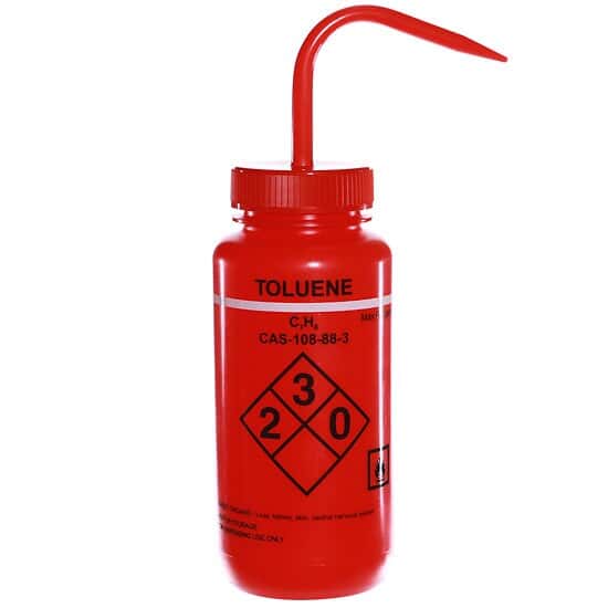 Cole-Parmer Safety Wash Bottle, LDPE, Toluene, 500mL (16oz); 6/PK