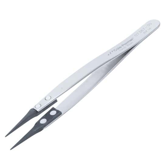 Cole-Parmer 5CF.SA.1 Stainless Steel Tweezers w/ Very Sharp, Tapered, Fine, Plastic Tips