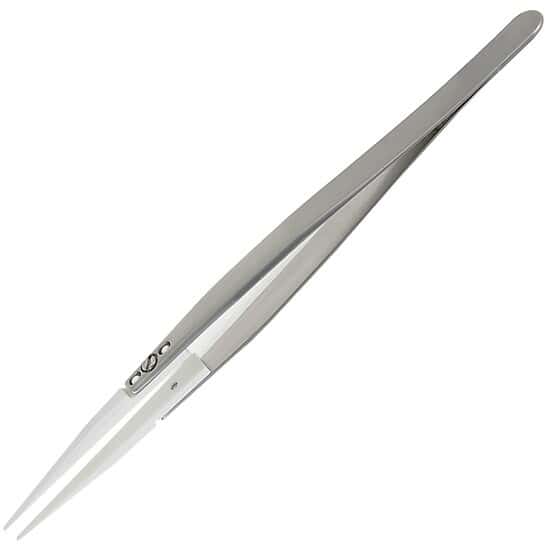 Cole-Parmer Stainless Steel Tweezers with Ceramic Flat Duckbill Tips, 14 cm