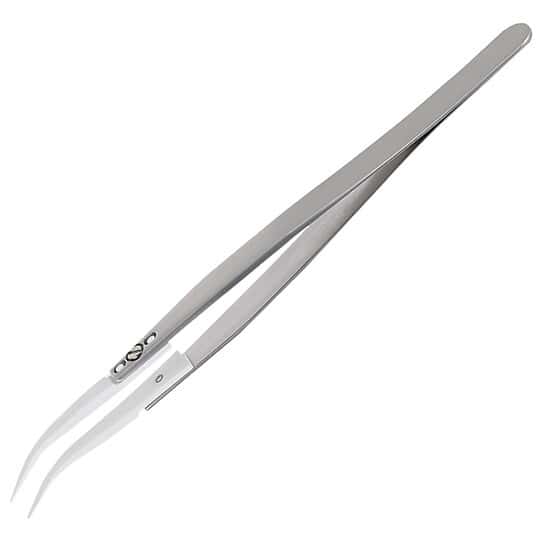 Cole-Parmer Stainless Steel Tweezer with Ceramic Fine Curved Tips, 13.5 cm