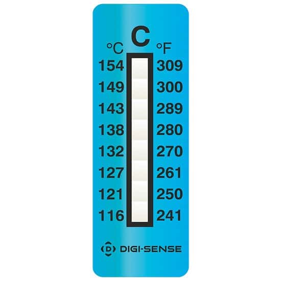 Cole-Parmer Irreversible 8-Point Vertical Temperature Label, 240-310F/116-154C; 25/Pk