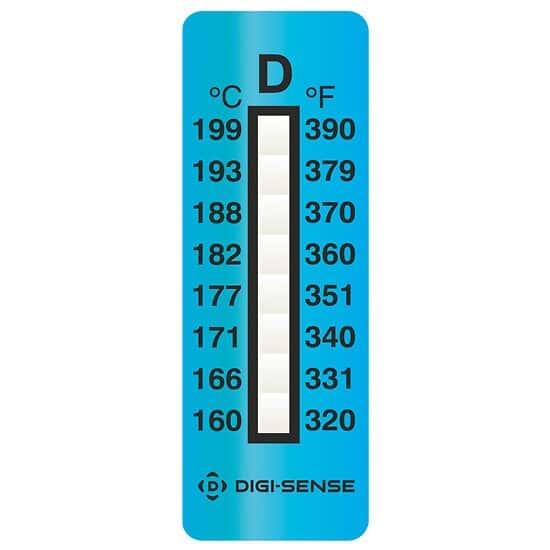Cole-Parmer Irreversible 8-Point Vertical Temperature Label, 230-390F/160-199C; 25/Pk