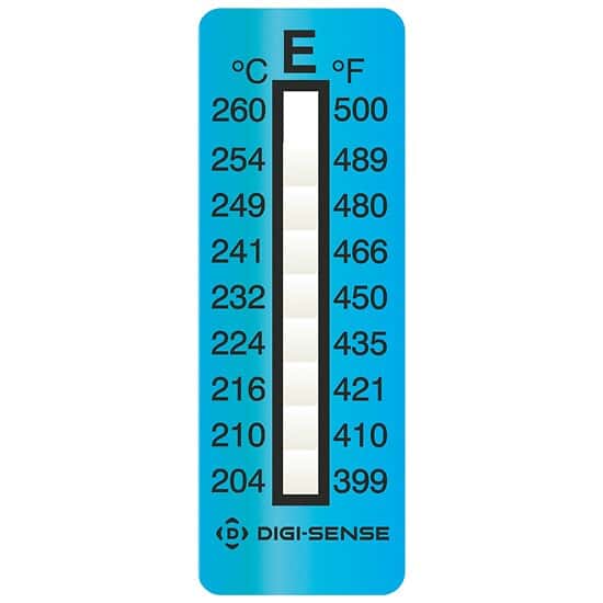 Cole-Parmer Irreversible 9-Point Vertical Temperature Label, 400-500F/204-260C; 25/Pk