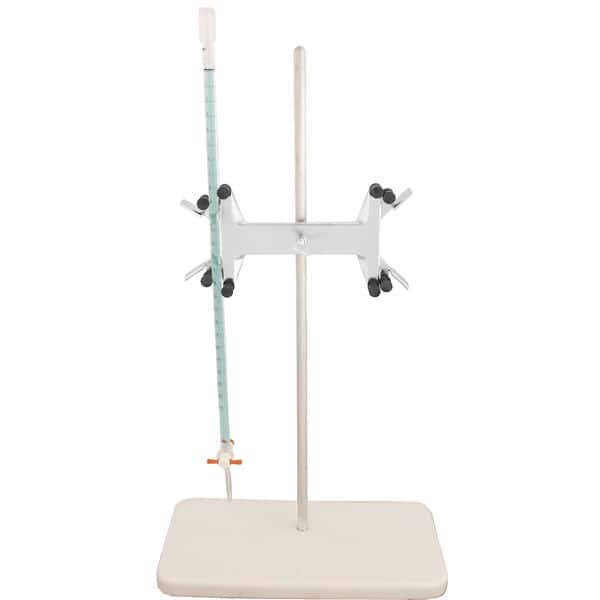 Cole-Parmer Double Buret Clamp, Stainless Steel, with Support Stand and Rod; Holds Up to 100 ml Burets