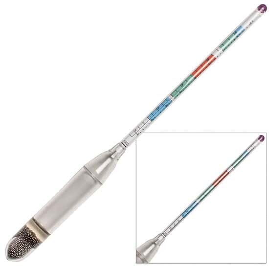 Cole-Parmer Triple Scale Beer and Wine Hydrometer, Polycarbonate; 0.99-1.162 SpGr, 0-35° Brix, 0-20% PAV