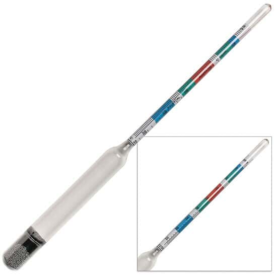 ColeParmer Triple Scale Beer and Wine Hydrometer, Glass; 0.991.162 SpGr, 035° Brix, 020 PAV